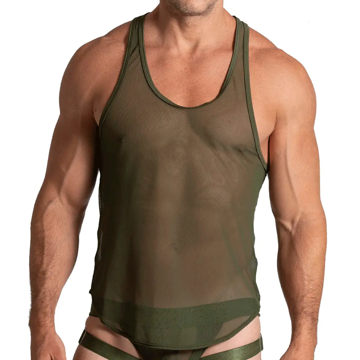 BAHIA GREEN TANK - Sexy green mesh t-shirt for men, sleeveless shirt