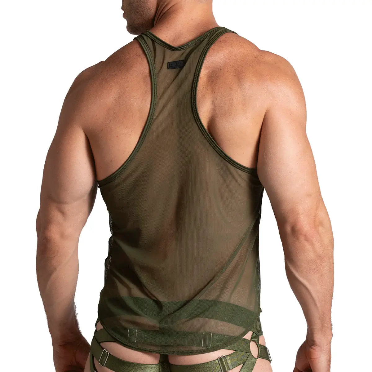 BAHIA GREEN TANK - Sexy green mesh t-shirt for men, sleeveless shirt