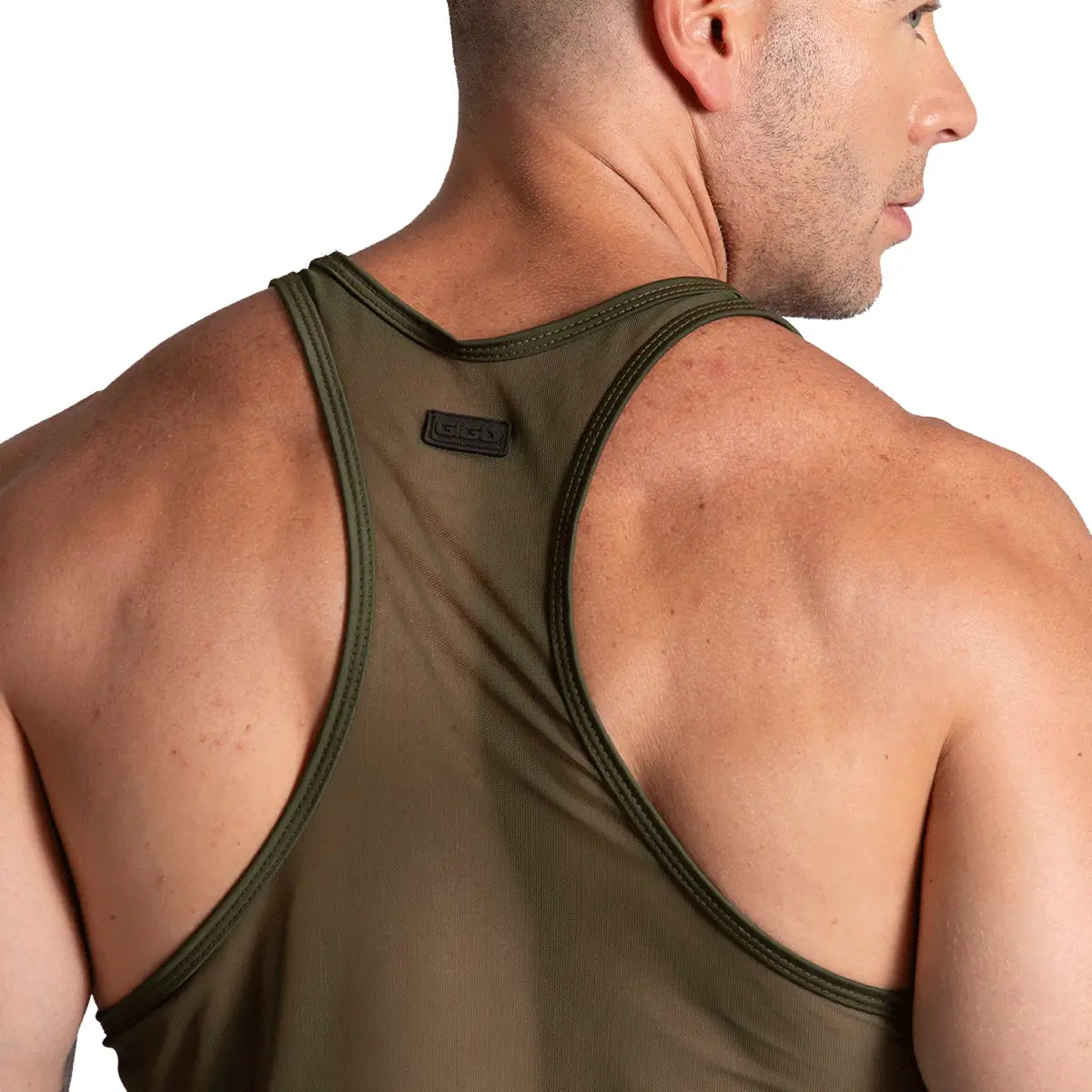 BAHIA GREEN TANK - Sexy green mesh t-shirt for men, sleeveless shirt
