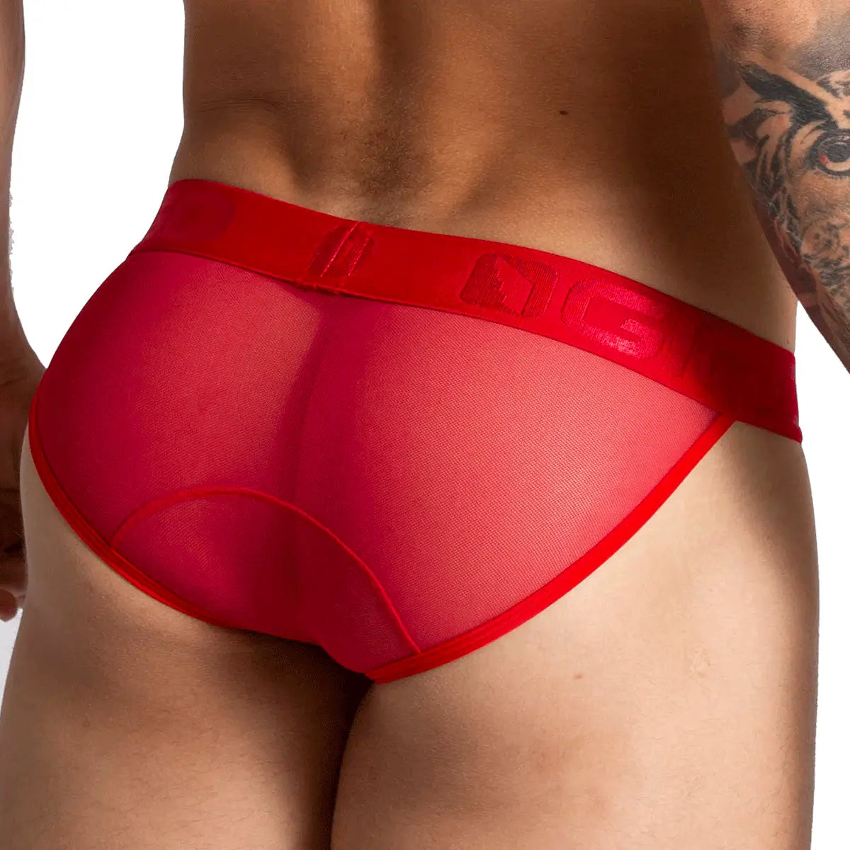BAHIA RED BRIEF - Men's underwear in red mesh with cup that allows for enhancement
