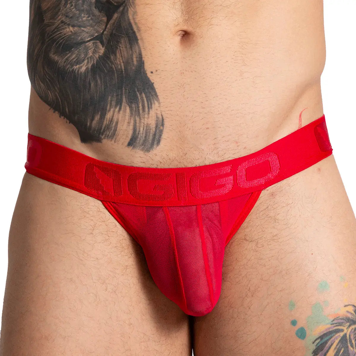 BAHIA RED BRIEF - Men's underwear in red mesh with cup that allows for enhancement