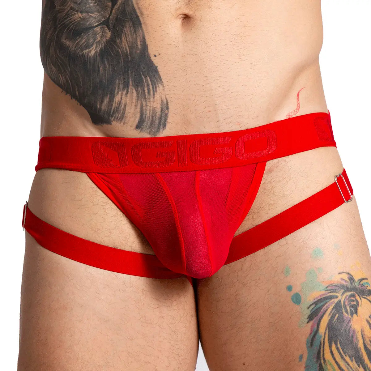 BAHIA RED JOCK - Men's underwear in red mesh, sexy men's jockstrap with cup for enhancement