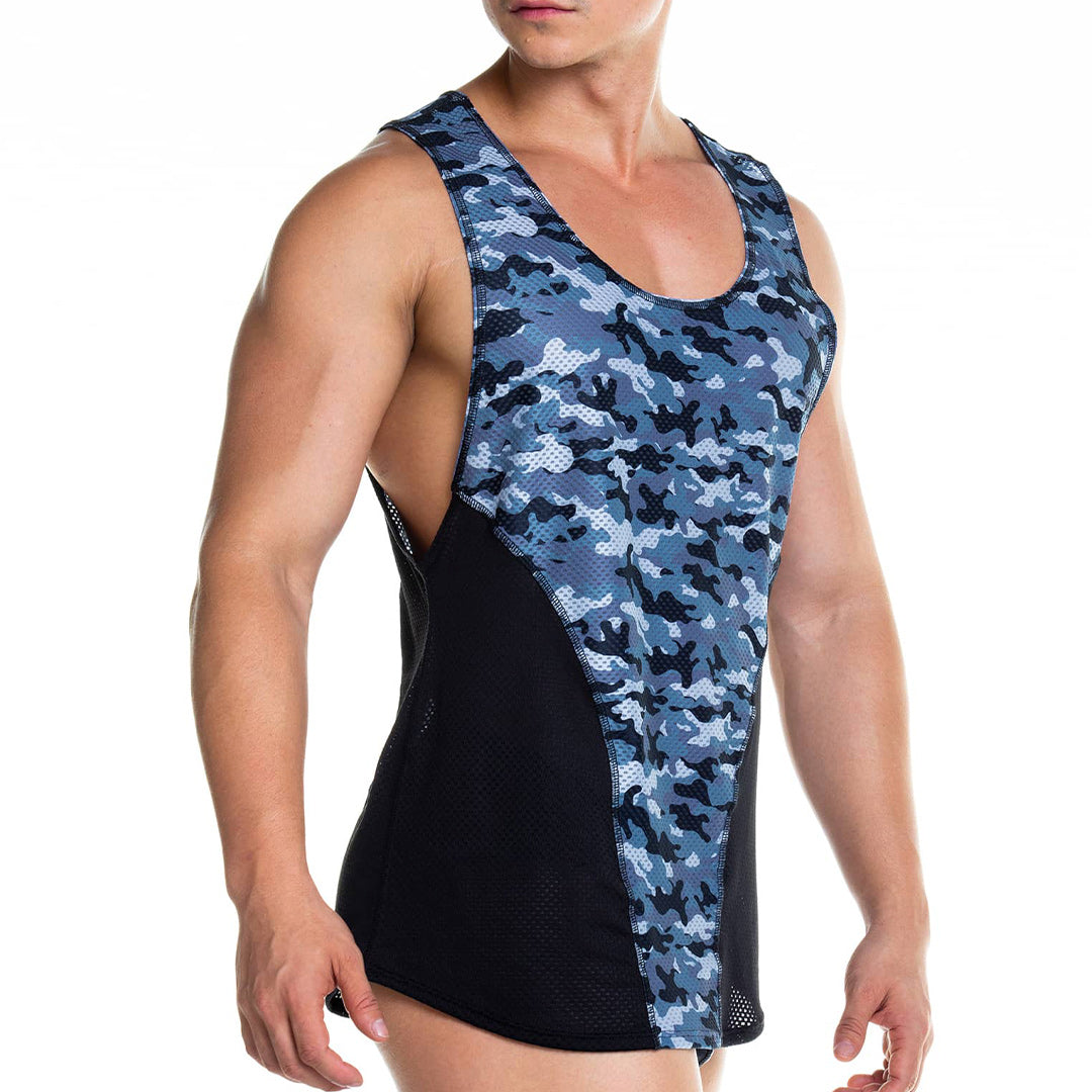 CAMO BLACK TANK - Sexy camouflage printed t-shirt for men, sleeveless t-shirt