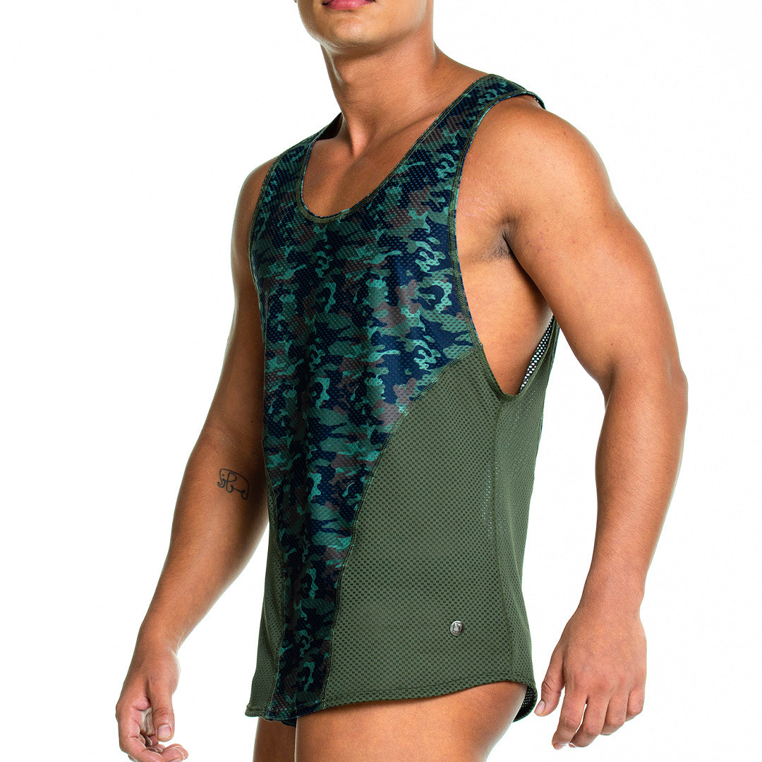 CAMO GREEN TANK - Sexy camouflage printed t-shirt for men, sleeveless t-shirt