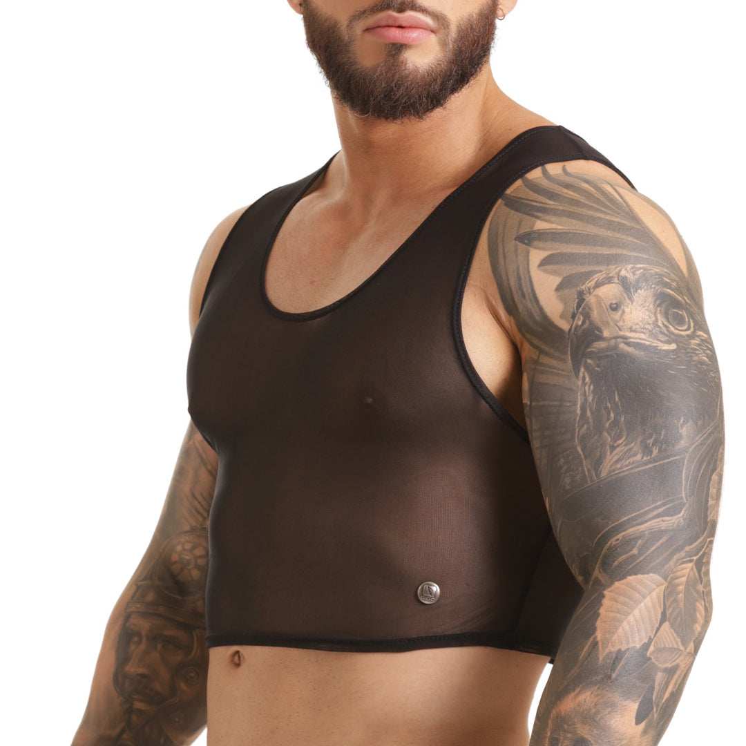 CLANDESTINE CROOP TOP - Sexy black mesh croop top for men, men's shirt