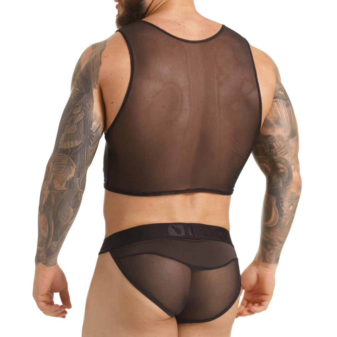 CLANDESTINE CROOP TOP - Sexy black mesh croop top for men, men's shirt