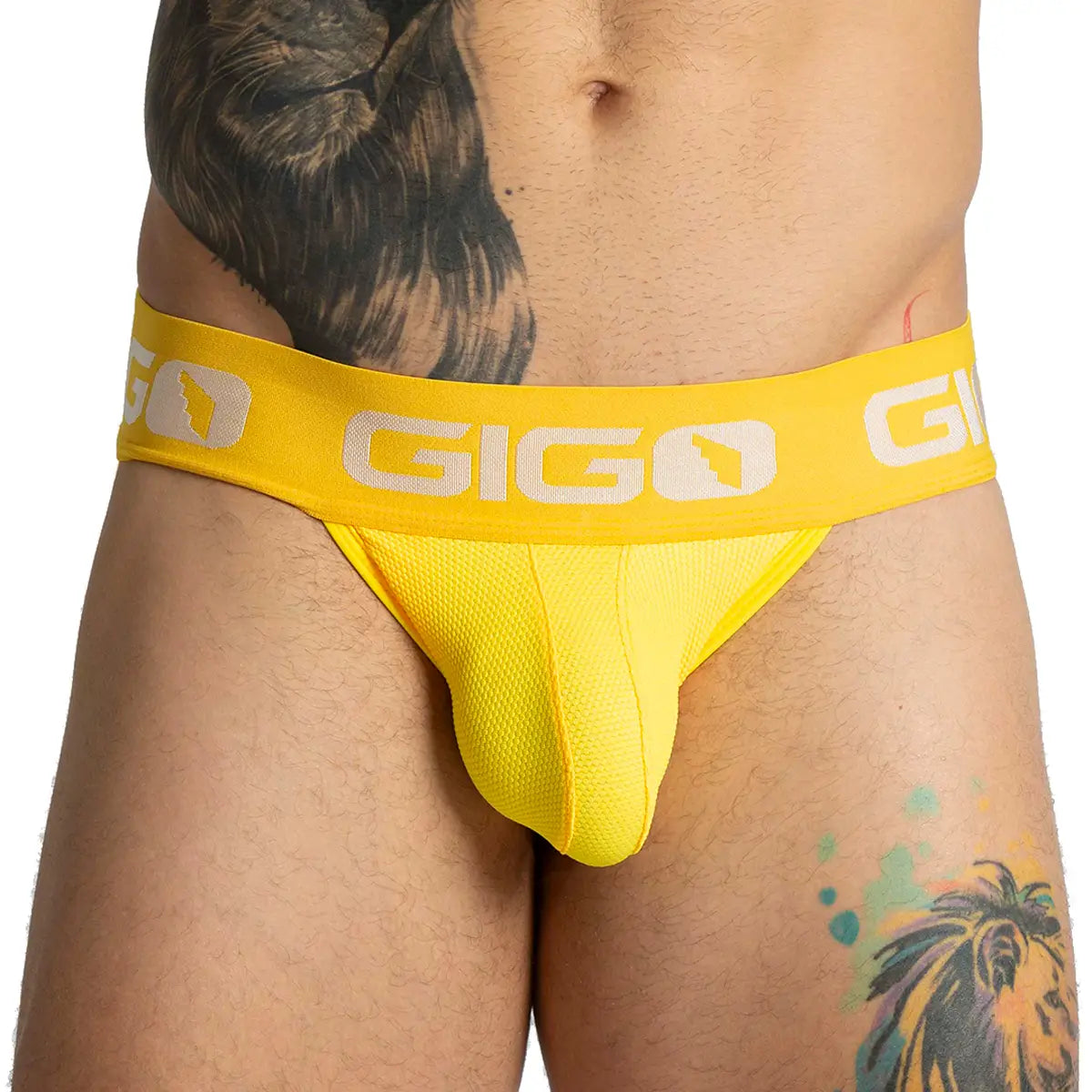 COLORS YELLOW JOCK - Men's yellow underwear, sexy men's jockstrap with cup for enhancement