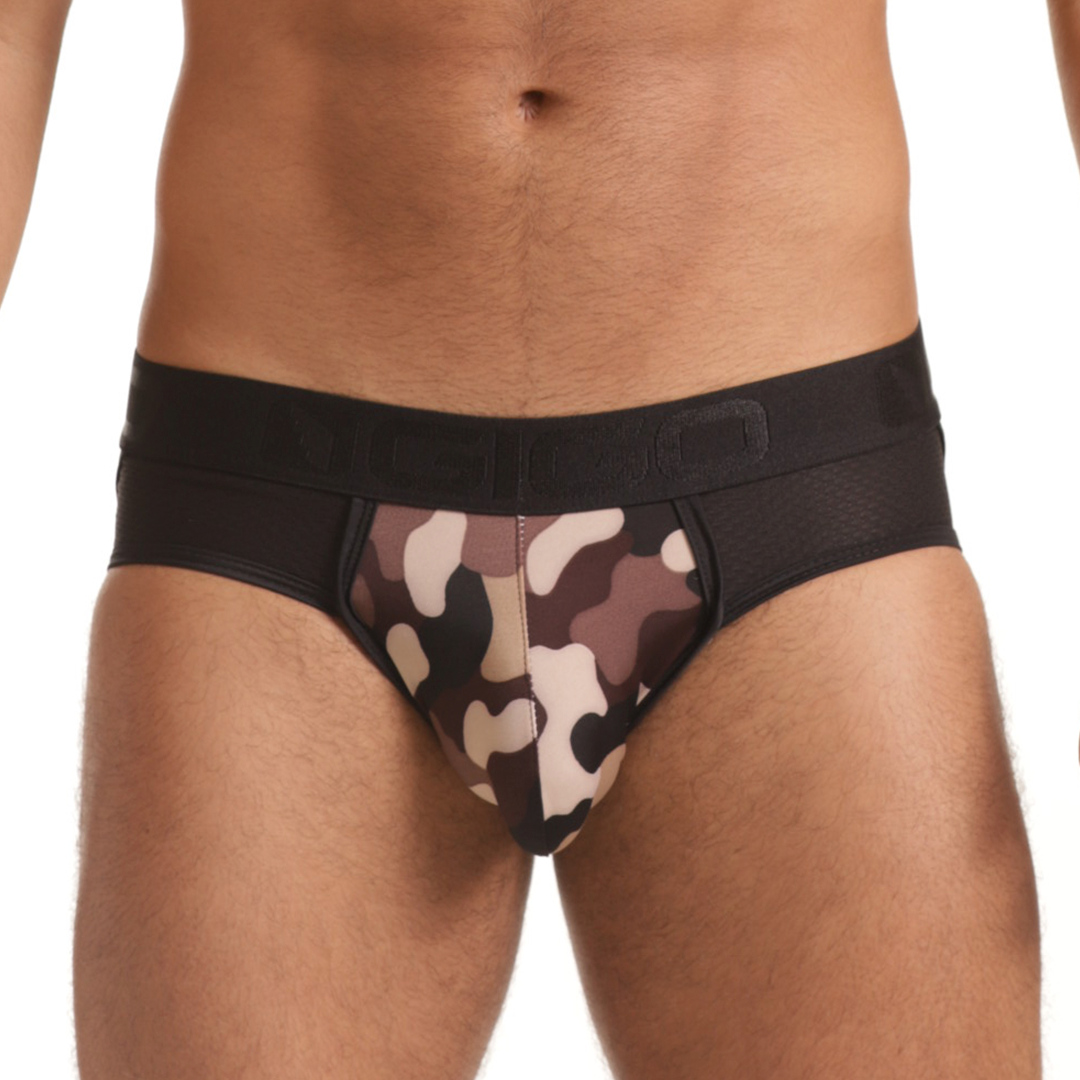 COMBAT BROWN BRIEF JOCKSTRAP - Camouflage print men's underwear, sexy jockstrap for men