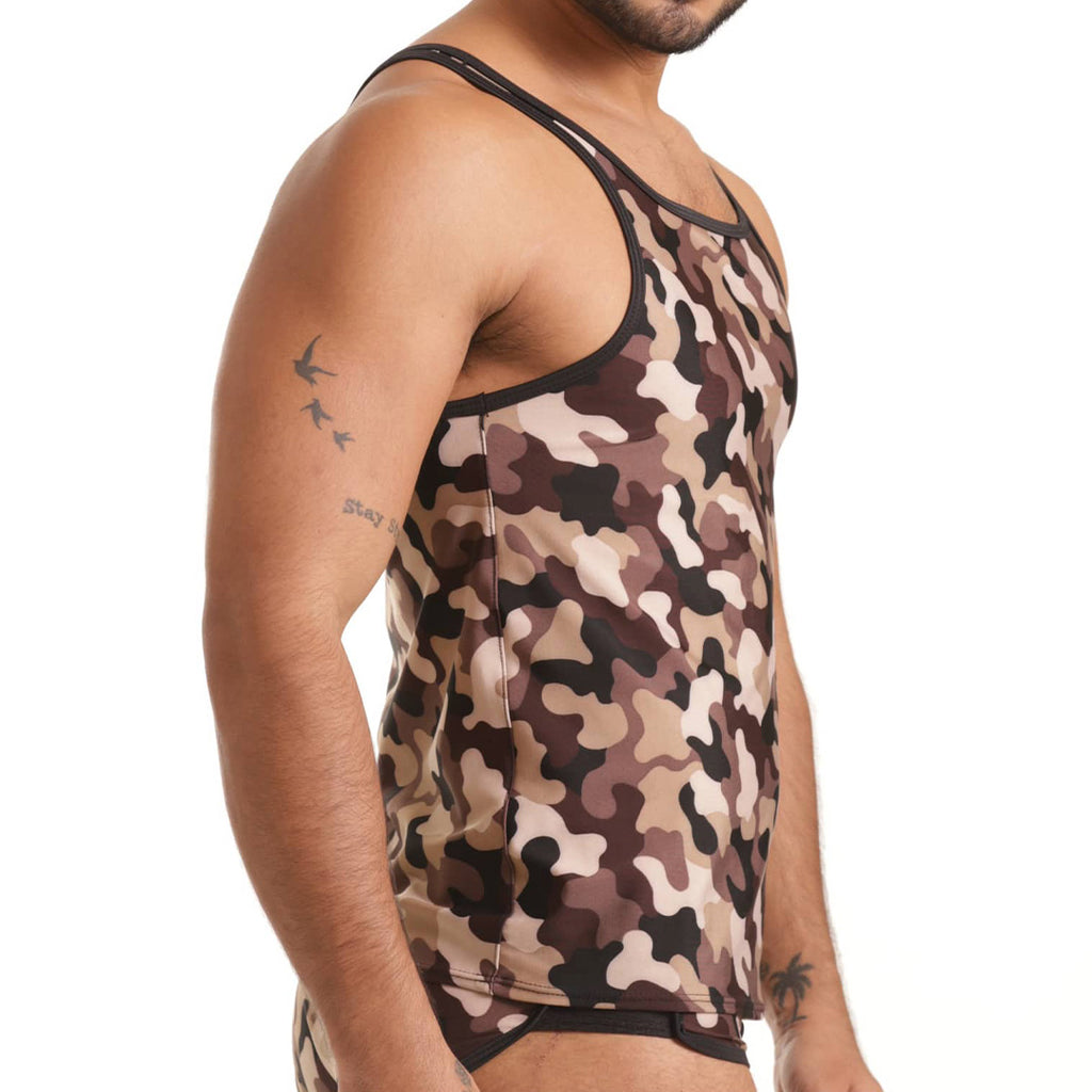 COMBAT BROWN TANK - Sexy camouflage printed t-shirt for men, sleeveless t-shirt