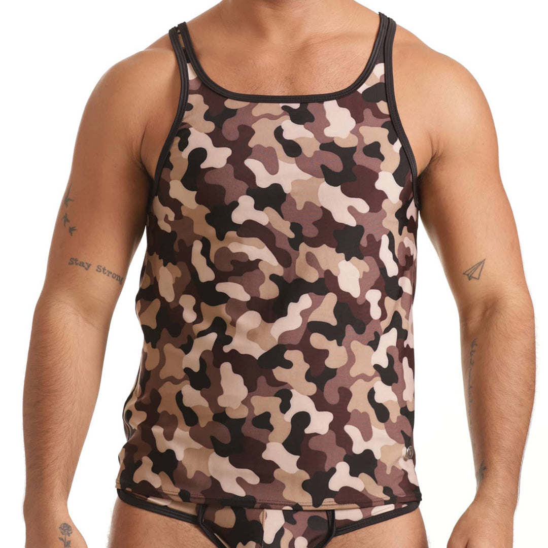 COMBAT BROWN TANK - Sexy camouflage printed t-shirt for men, sleeveless t-shirt