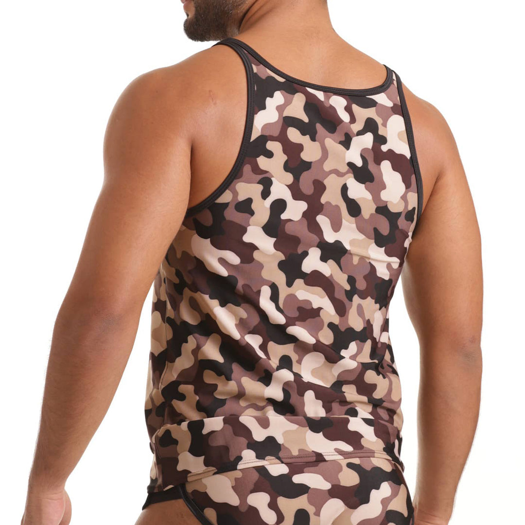 COMBAT BROWN TANK - Sexy camouflage printed t-shirt for men, sleeveless t-shirt