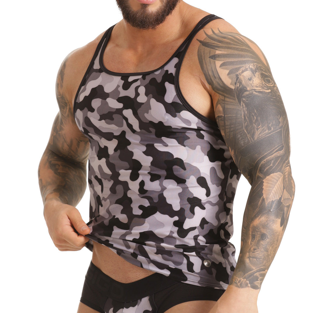 COMBAT GRAY TANK - Sexy camouflage printed t-shirt for men, sleeveless t-shirt