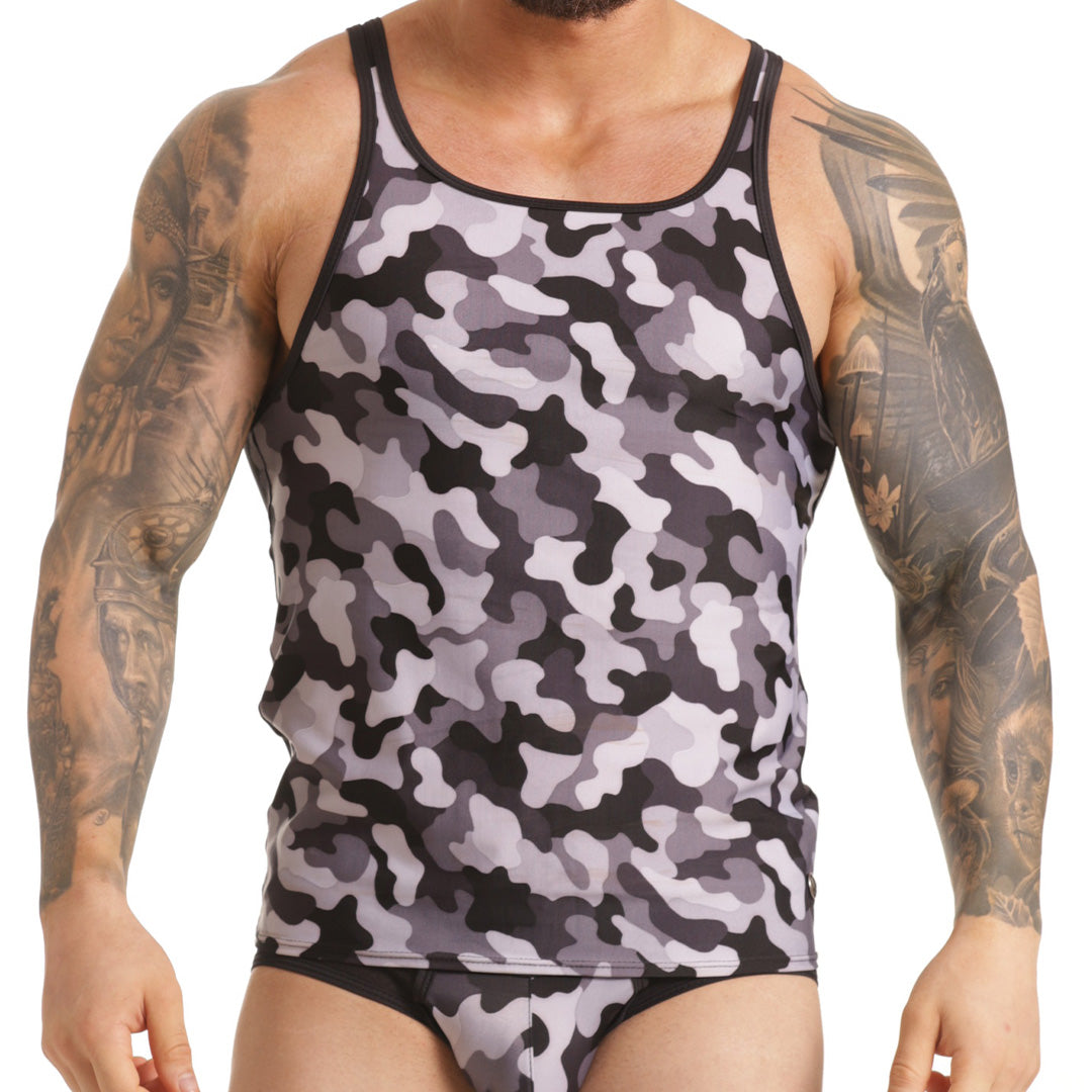 COMBAT GRAY TANK - Sexy camouflage printed t-shirt for men, sleeveless t-shirt