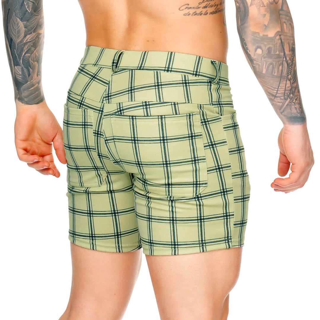 DYNASTY OLIVE SHORT - Men's checkered shorts