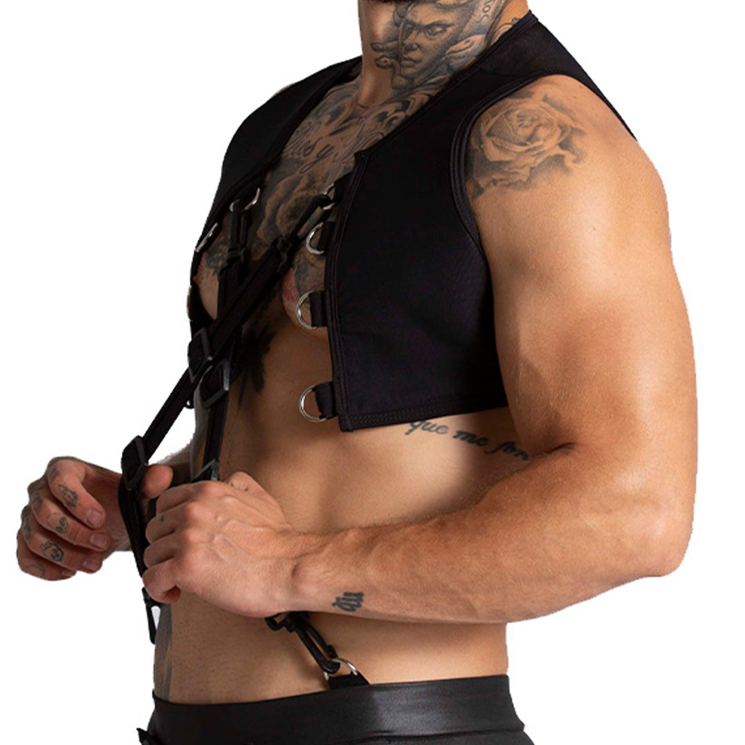 F FETISH BLACK HARNESS - Sexy black leather type harness for men