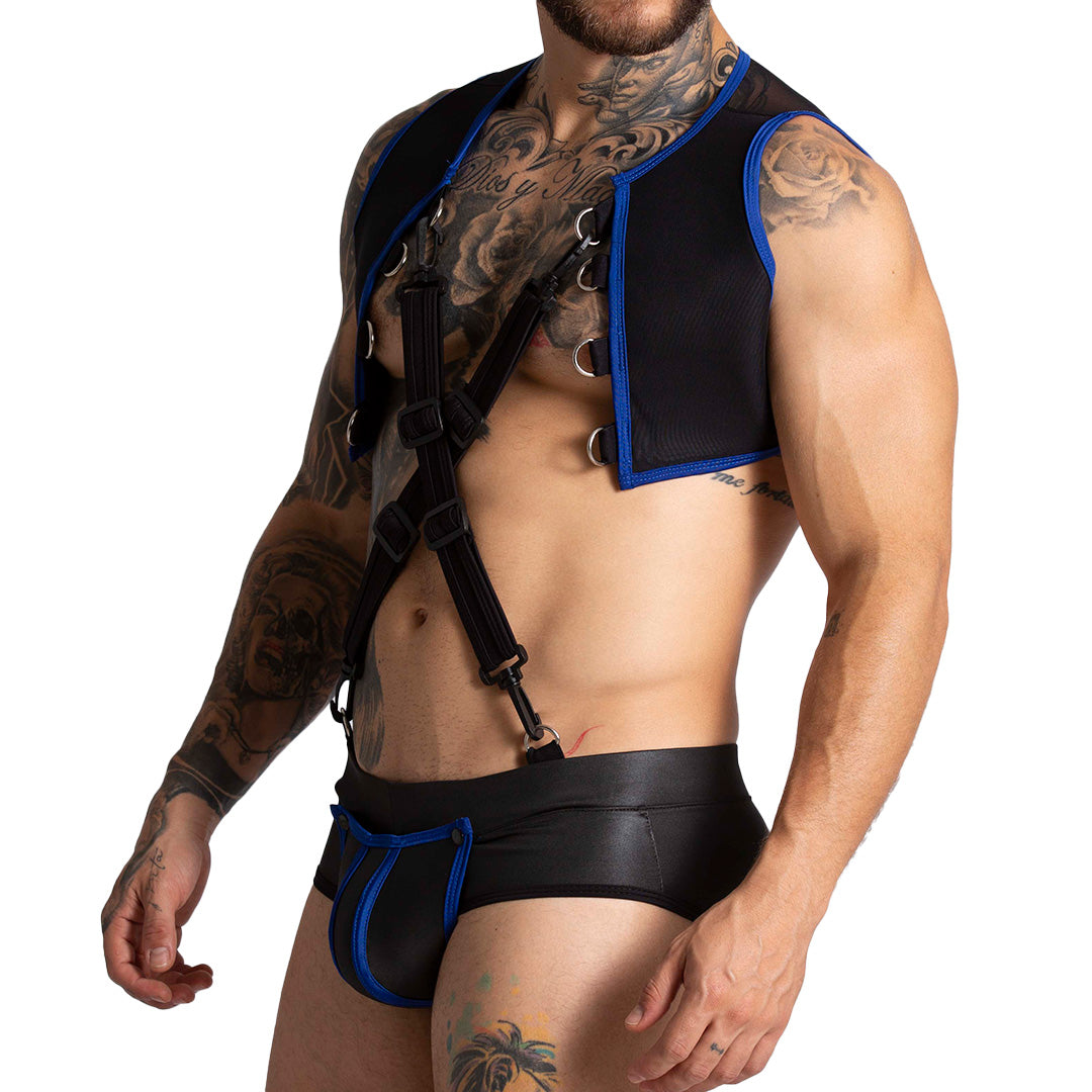 F FETISH BLUE HARNESS - Sexy black leather type harness for men