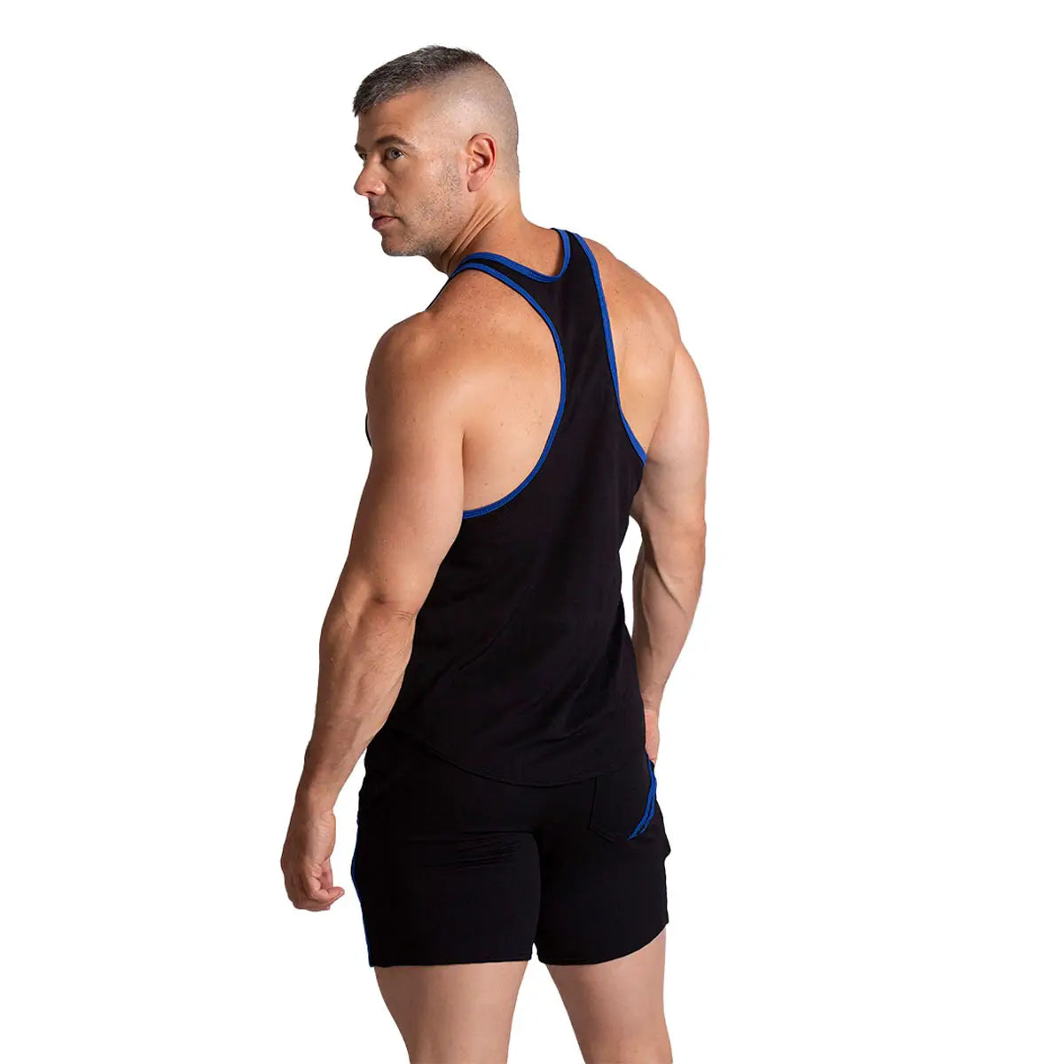 F FETISH BLUE TANK - Sexy men's black t-shirt, sleeveless shirt
