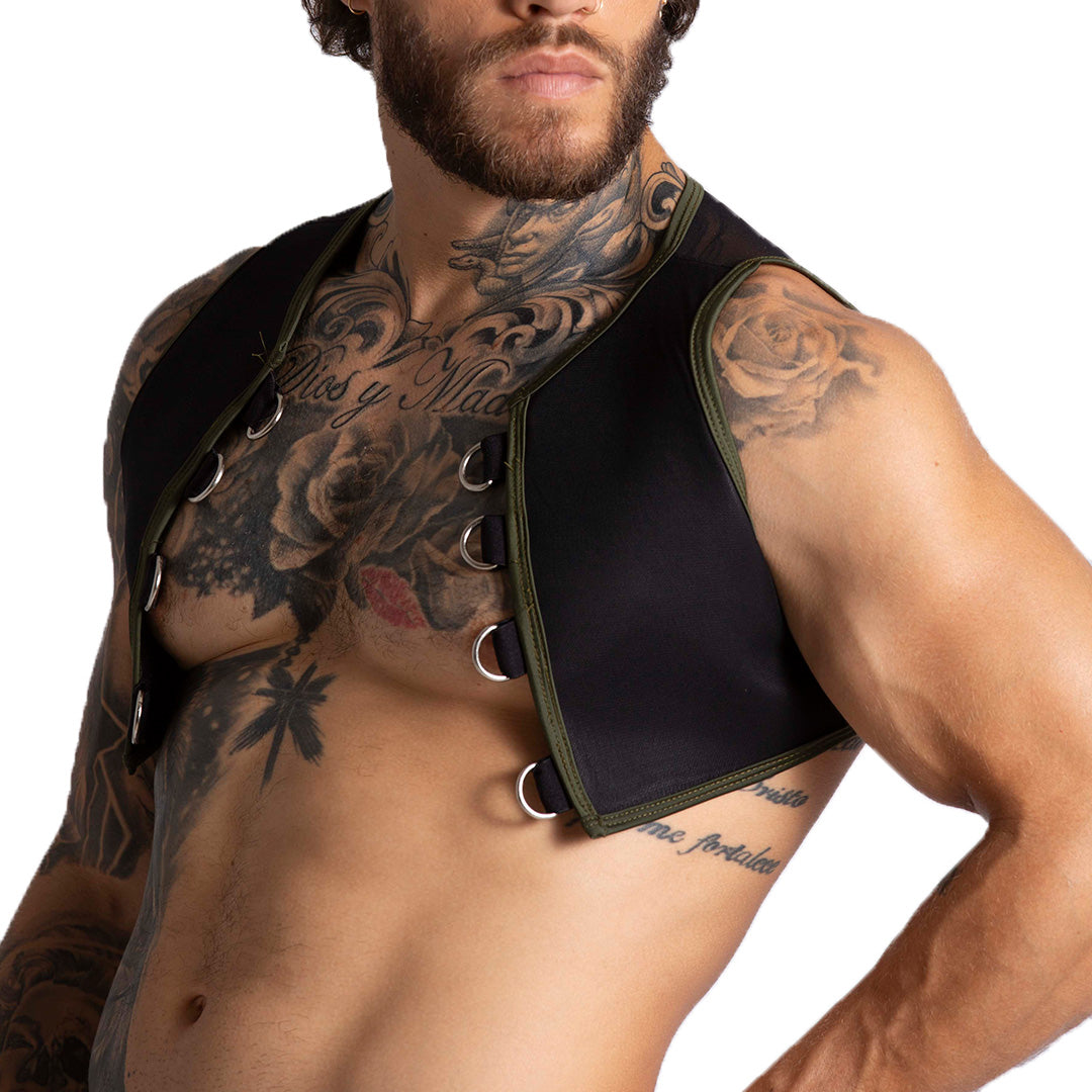 F FETISH GREEN HARNESS - Sexy black leather type harness for men