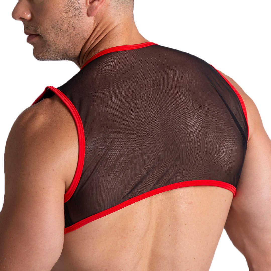 F FETISH RED HARNESS - Sexy black leather type harness for men
