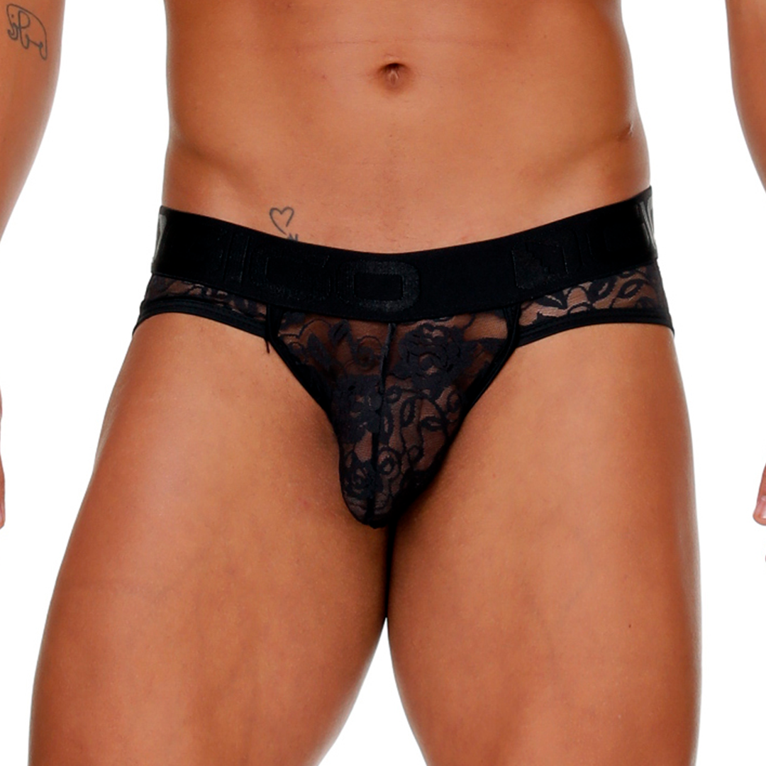FEMALE BLACK BRIEF JOCKSTRAP - Men's black lace suspensorio