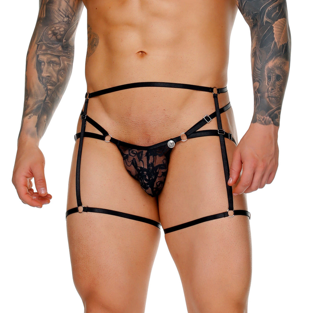 FEMALE BLACK JOCKSTRAP GELBERT BELT - Sexy black lace jockstrap for men
