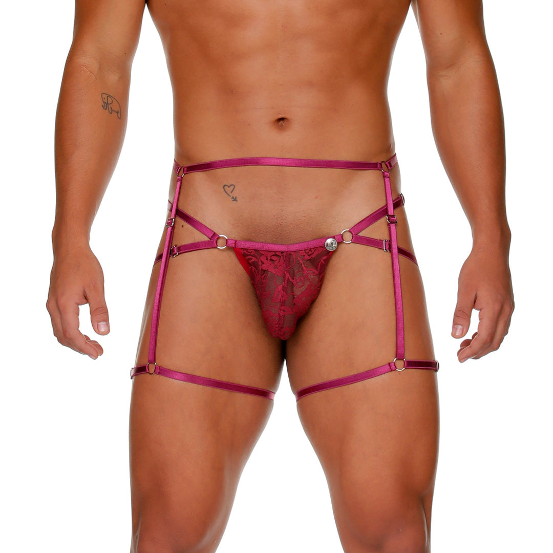 FEMALE WINE JOCKSTRAP GELBERT BELT - Sexy wine lace jockstrap for men