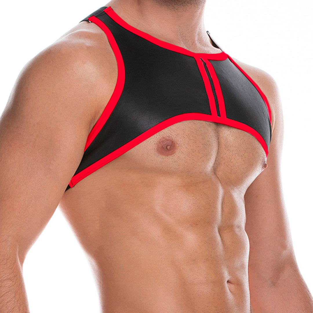 FETICHE RED HARNESS - Sexy black harness in leather-like fabric