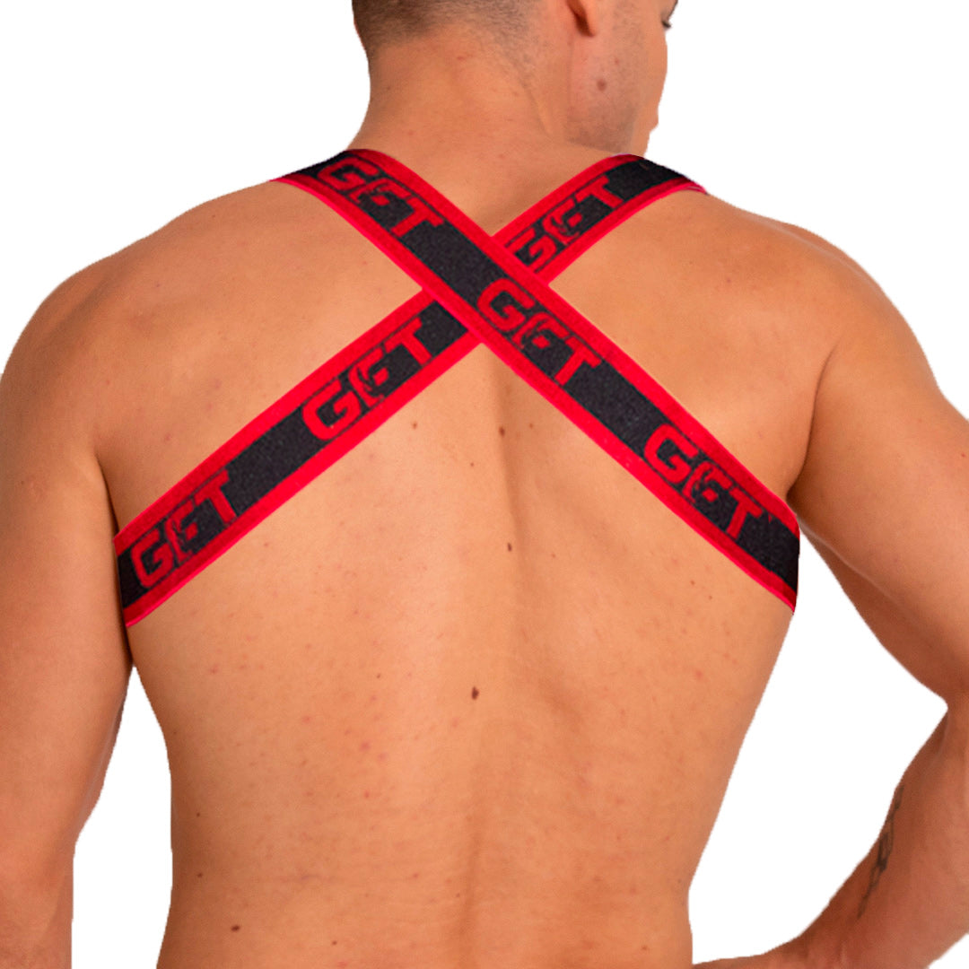 FETICHE RED HARNESS - Sexy black harness in leather-like fabric