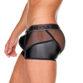 Black patent leather and mesh briefs with get branded waistband from gigo fetish black trunk collection