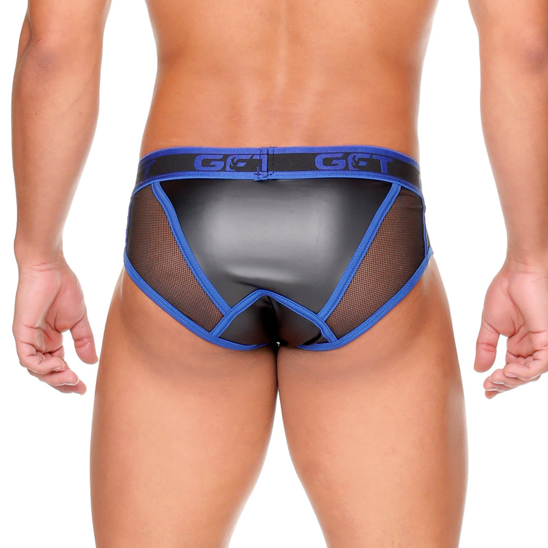 FETISH BLUE BRIEF - Sexy black leather underwear for men. Brief for men with removable cup