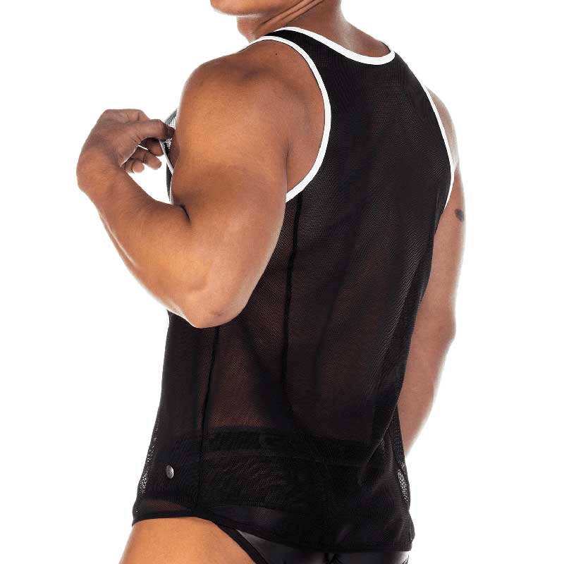 Gigo Fetish Curves Mesh Piping Tank Top CF07 Black/White Size M - DealByEthan.gay loves Gigo Underwear