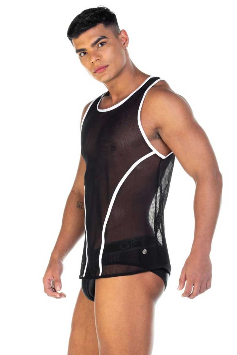 Gigo Fetish Curves Mesh Piping Tank Top CF07 Black/White Size M - DealByEthan.gay loves Gigo Underwear