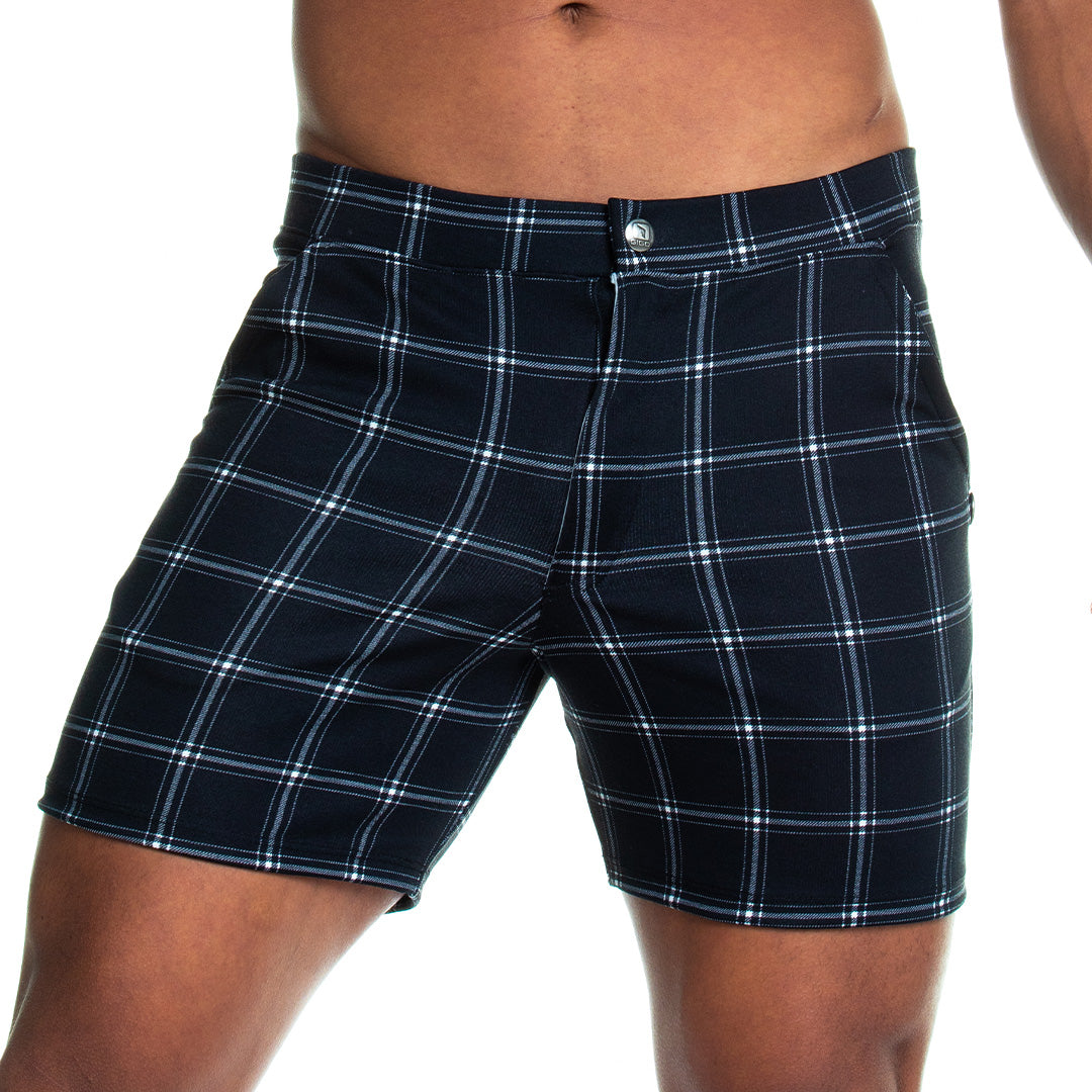 FORMAL BLACK SQUARE SHORT - Men's black checkered shorts