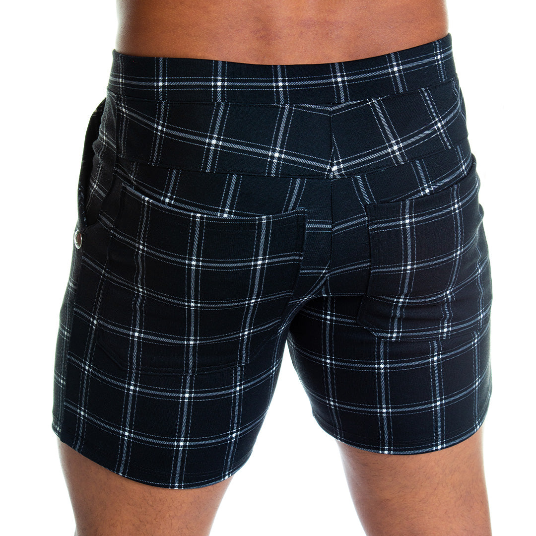 FORMAL BLACK SQUARE SHORT - Men's black checkered shorts