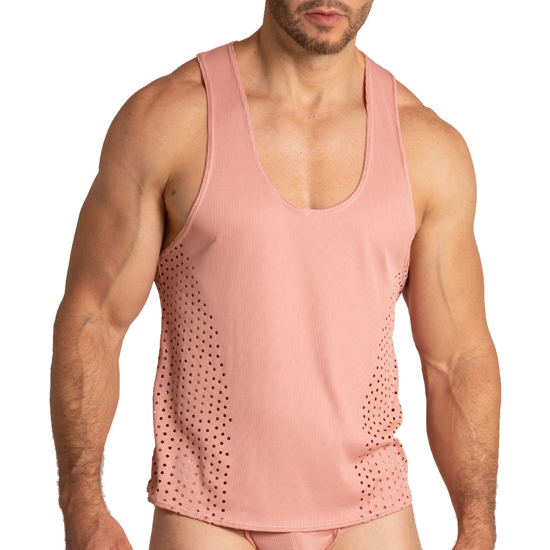 HIBRID NUDE TANK - Sexy men's pink t-shirt, sleeveless shirt