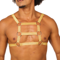 Gold glitter harness with silver metal rings from gigo hit gold harness showing front side detail