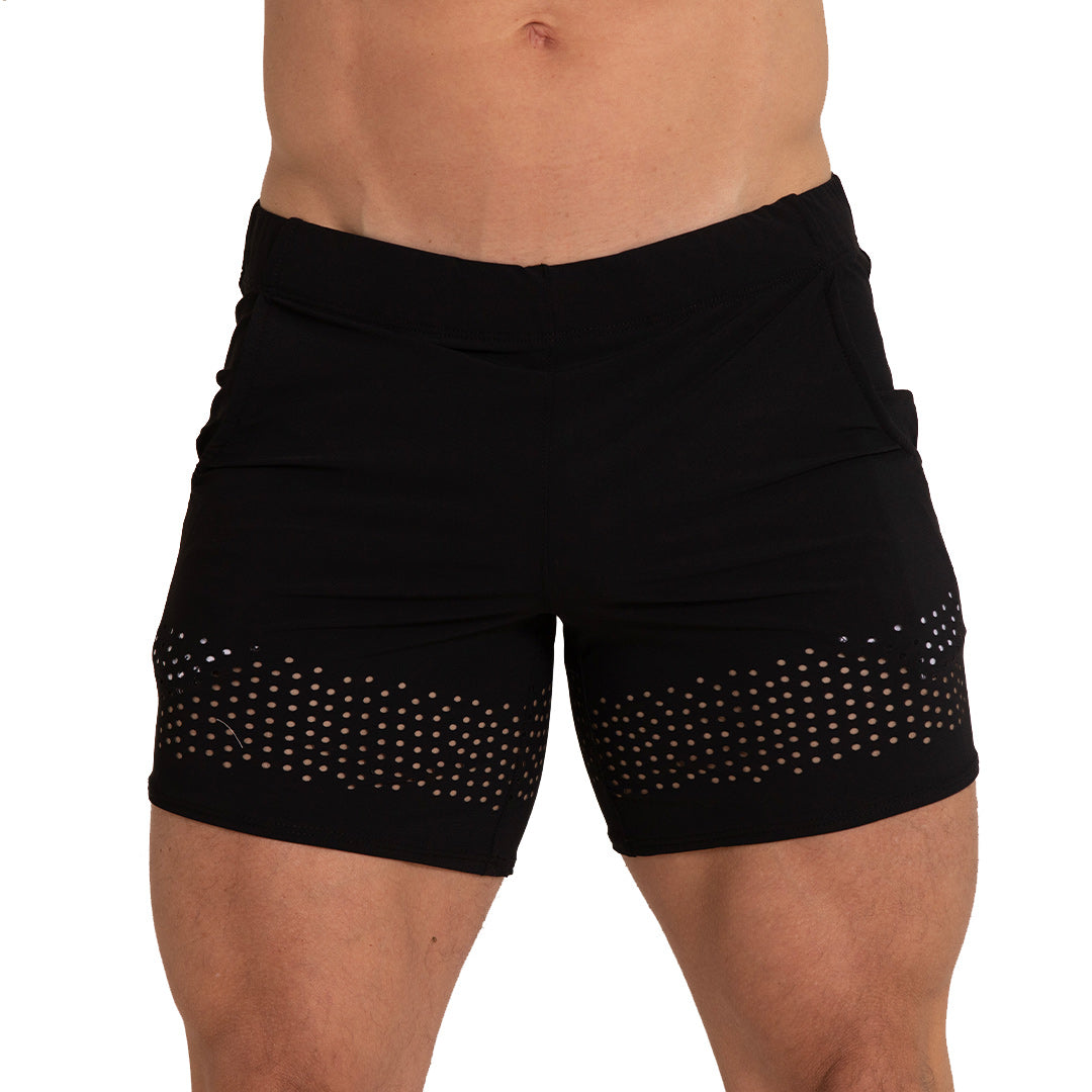 HOLE BLACK BEACHWEAR - Men's black swim trunks, beach trunks