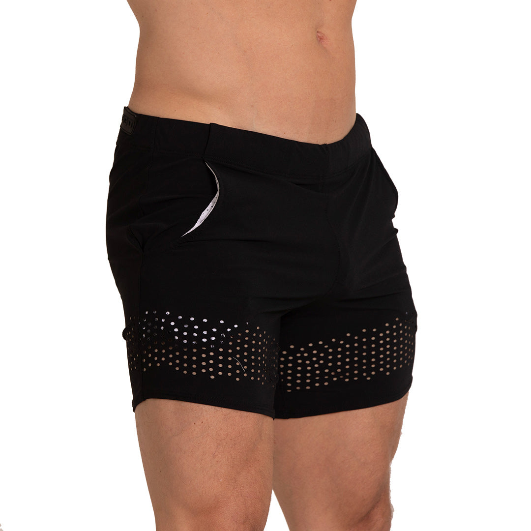 HOLE BLACK BEACHWEAR - Men's black swim trunks, beach trunks