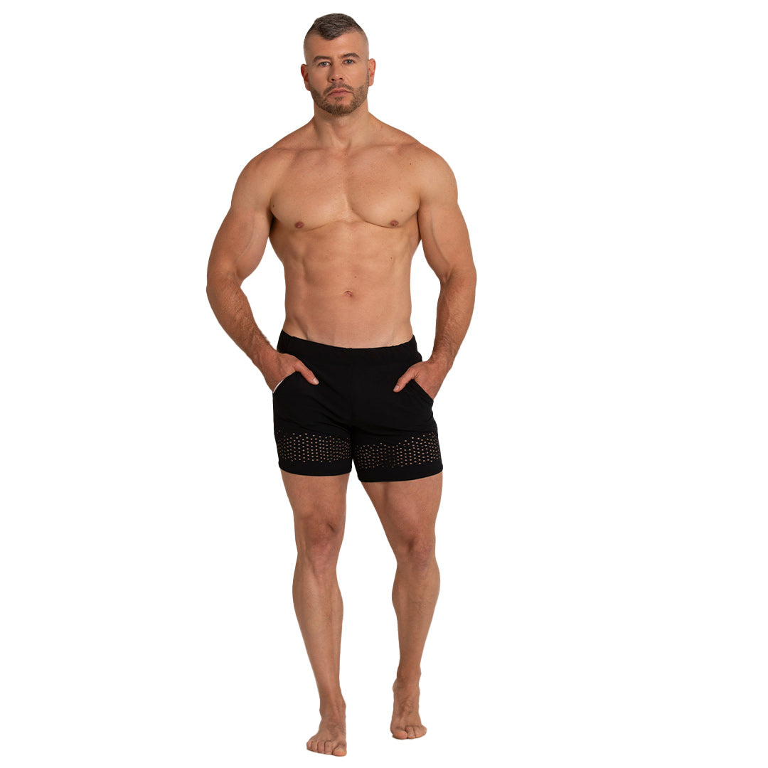 HOLE BLACK BEACHWEAR - Men's black swim trunks, beach trunks