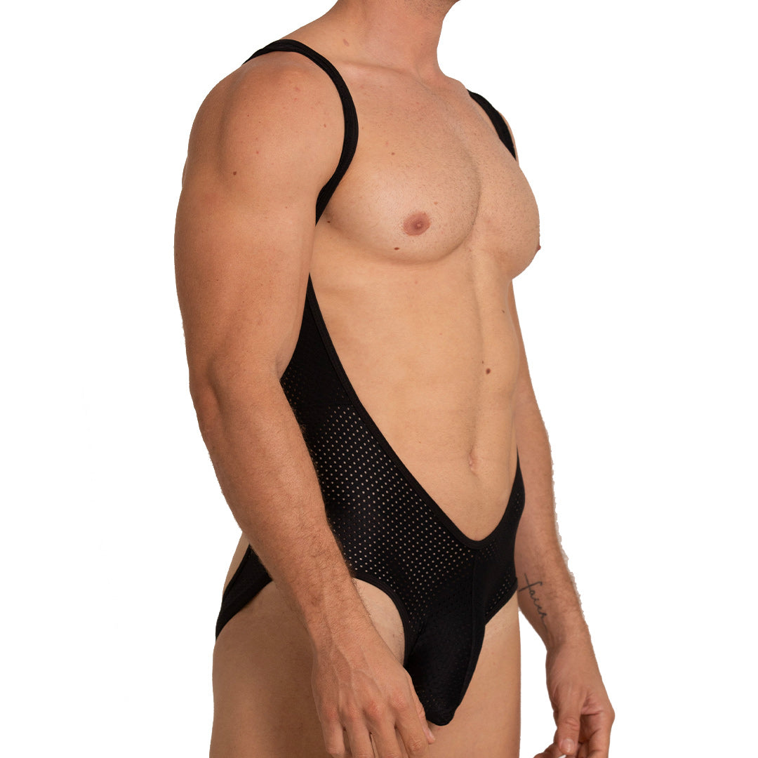 HOLE BLACK BODY - Sexy black bodysuit for men