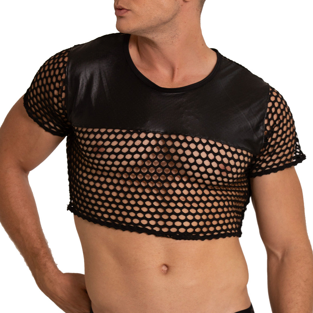 HOLE BLACK CROOP TOP - Sexy black hole croop top for men, men's shirt