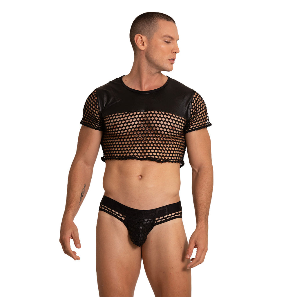 HOLE BLACK CROOP TOP - Sexy black hole croop top for men, men's shirt