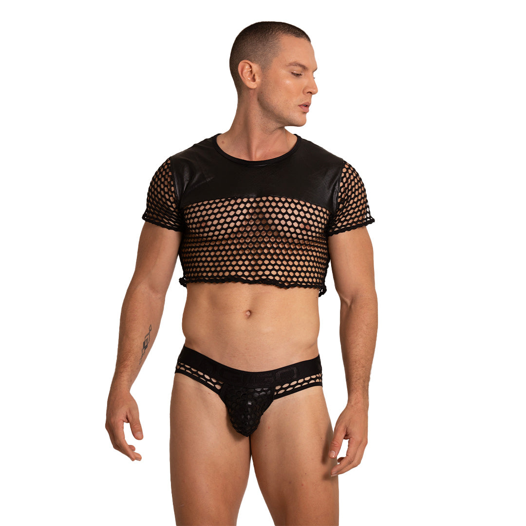HOLE BLACK CROOP TOP - Sexy black hole croop top for men, men's shirt