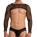 Black mesh long-sleeved top with fitted semi-transparent design from gigo hole black harness collection