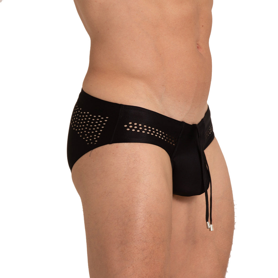 HOLE BLACK SWIM BRIEF - Black swimsuit for men with holes