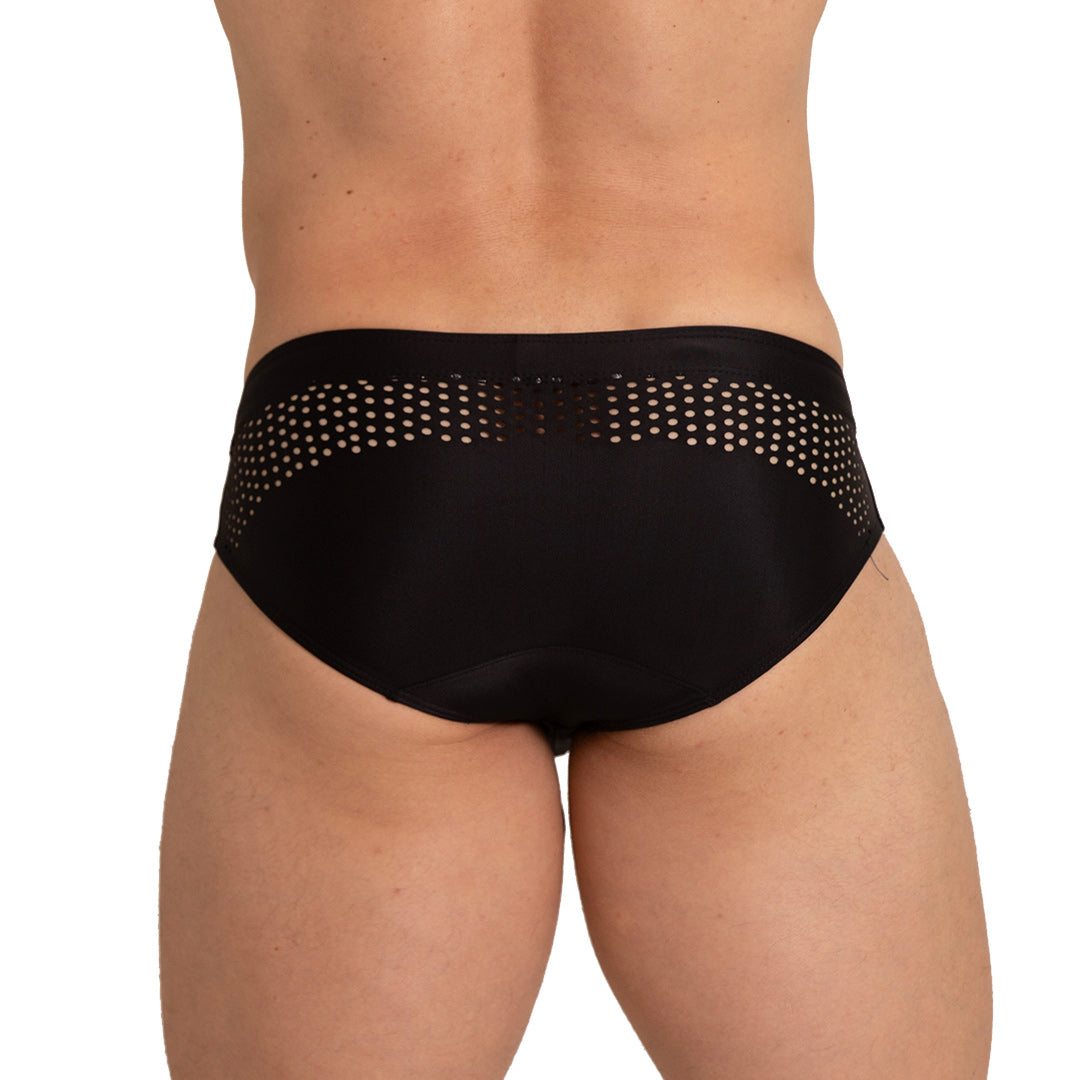 HOLE BLACK SWIM BRIEF - Black swimsuit for men with holes