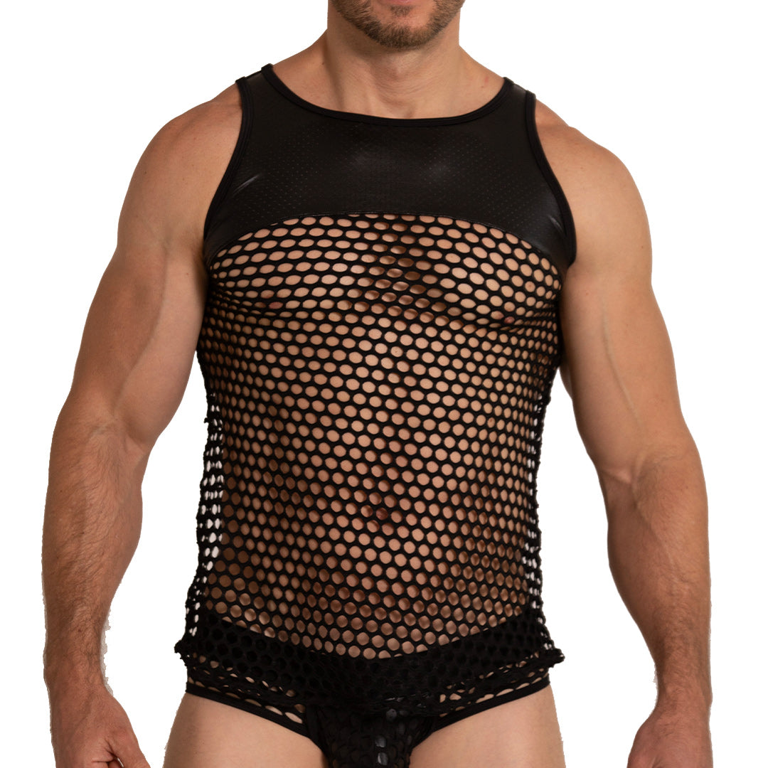 HOLE BLACK TANK - Sexy men's black t-shirt, sleeveless shirt