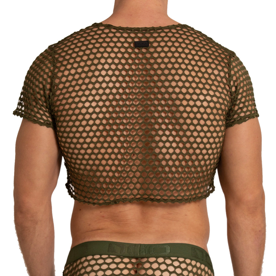 HOLE GREEN CROOP TOP - Sexy green hole croop top for men, men's shirt