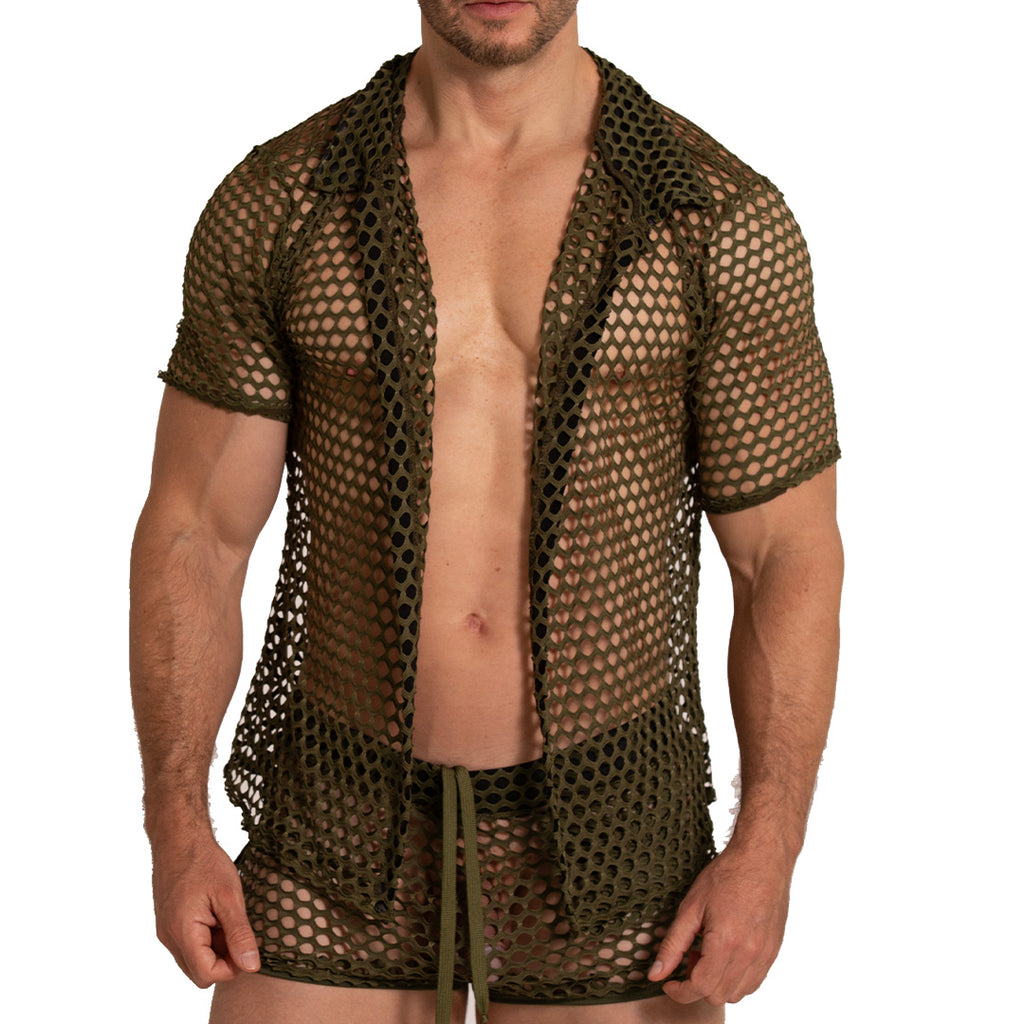 HOLE GREEN SHIRT - Men's green Shirt, Beach Shirt, Beach Shirt with holes