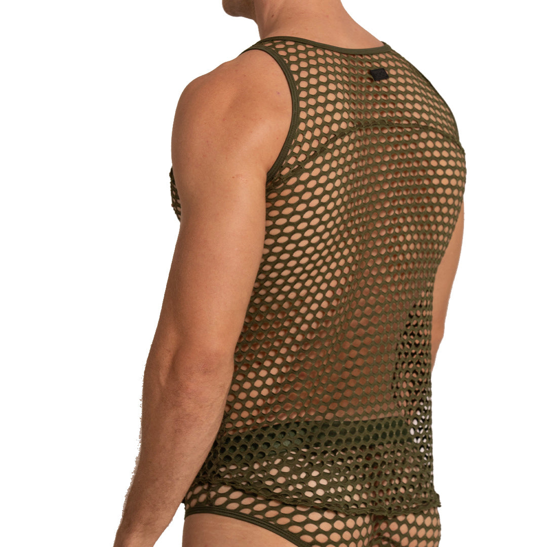 HOLE GREEN TANK - Sexy men's green t-shirt, sleeveless shirt